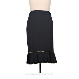 Vintage Midi Skirt M Black Green Y2K Whimsigoth Fairy Indie Ruffle Flare Pull On